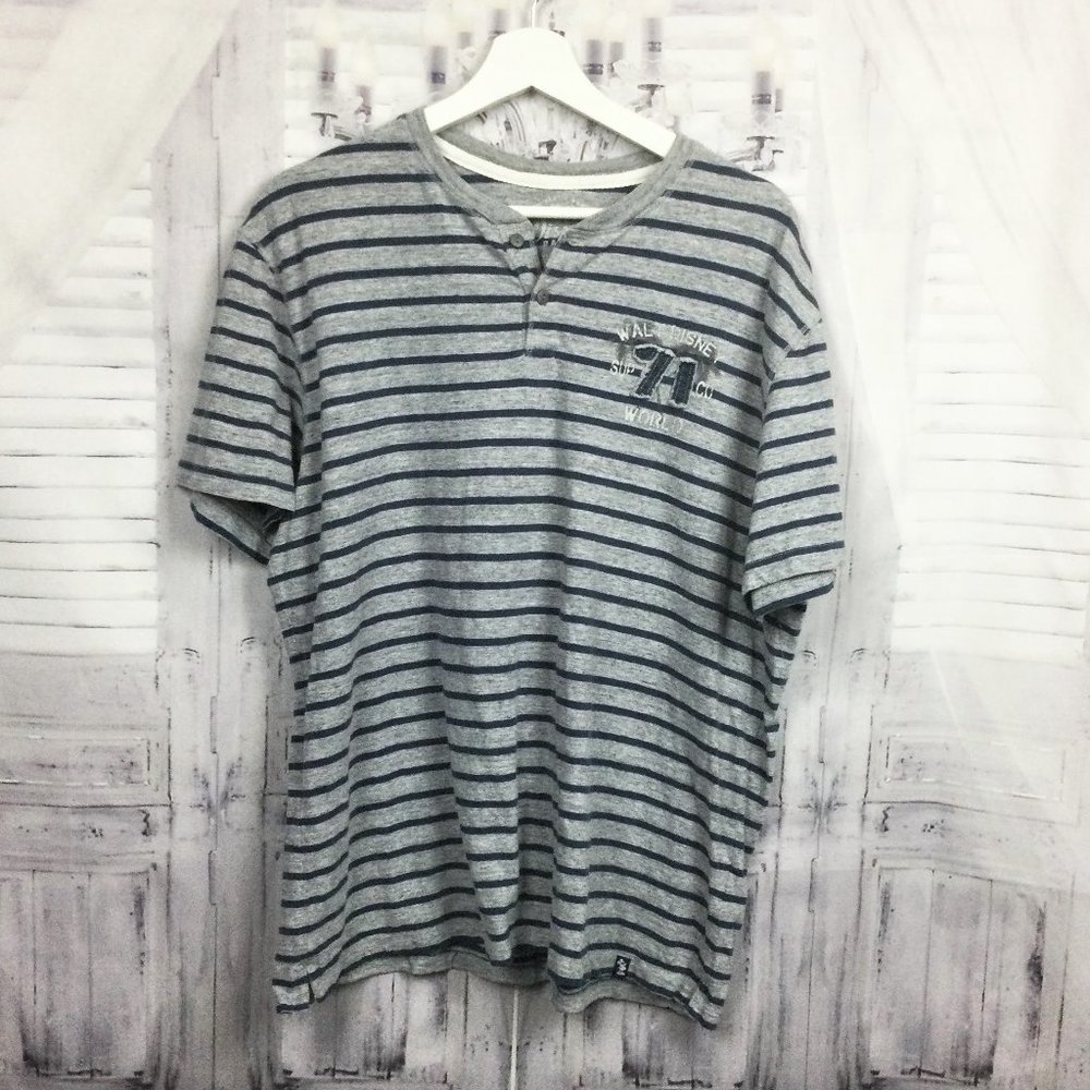 Disney Parks Distressed Striped Gray Tee Shirt L